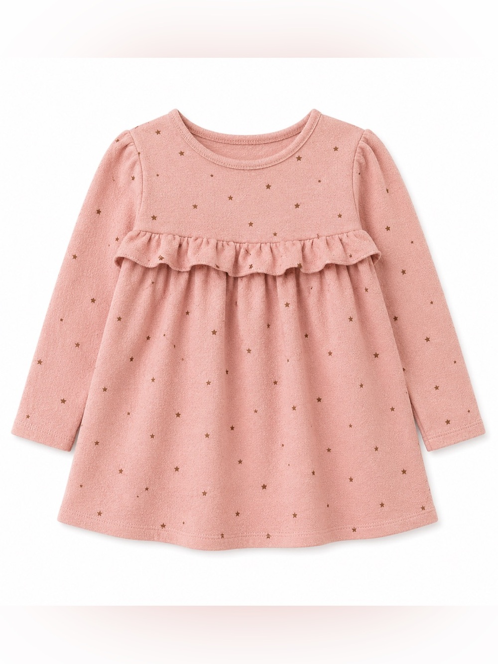 Zara Baby Girls Pink Star Print Ruffle Dress Size 12-18M Long Sleeve Knit